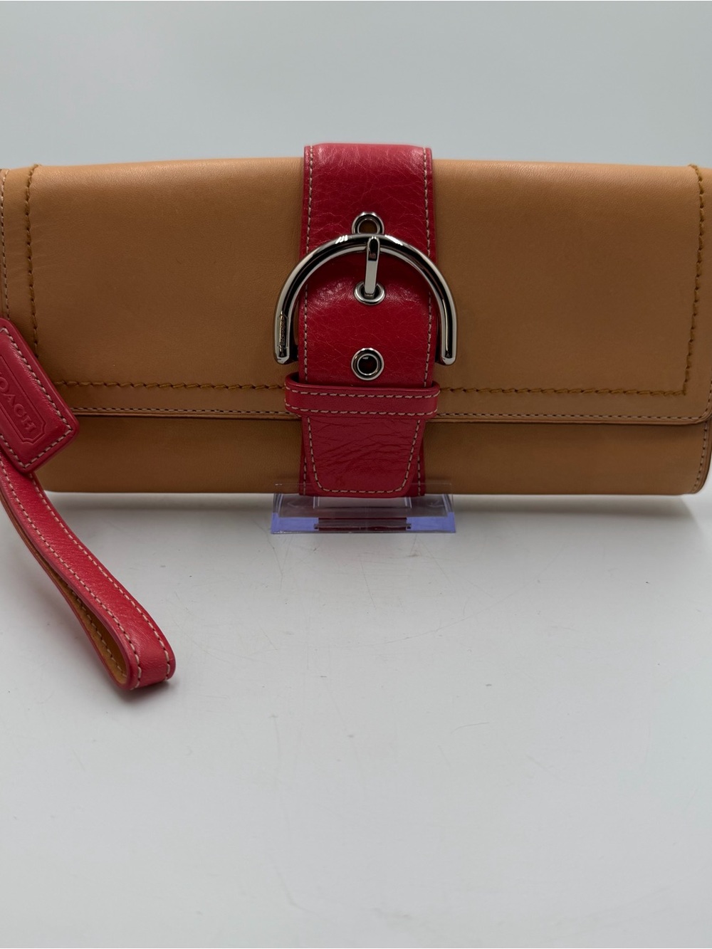 Vintage Coach Vachetta Clutch Red and Tan